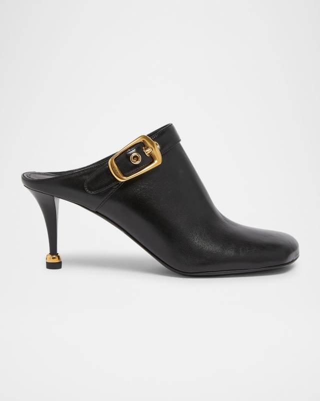 Andrea Calfskin Buckle Mule Pumps